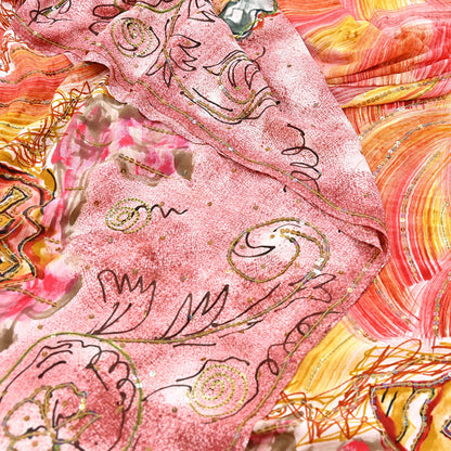 Vintage Multi Pure Crepe Silk Saree Hand Embroidered Floral Fabric 6Yds Indian Dressmaking, Quilting Craft Material