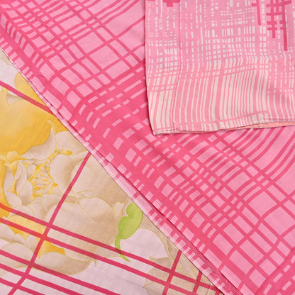 Indian Vintage Pink Pure Crepe Silk Saree Floral Print 5 Yards Soft Sewing Fabric for Dressmaking, Quilting, Crafting Upcycling
