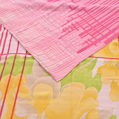 Indian Vintage Pink Pure Crepe Silk Saree Floral Print 5 Yards Soft Sewing Fabric for Dressmaking, Quilting, Crafting Upcycling