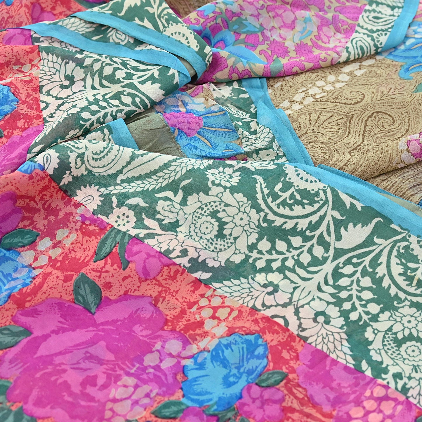 Women Vintage Sari multi Pure Georgette Silk Printed Saree Craft Fabric Sewing 6Yard Soft Light Dress Making Floral