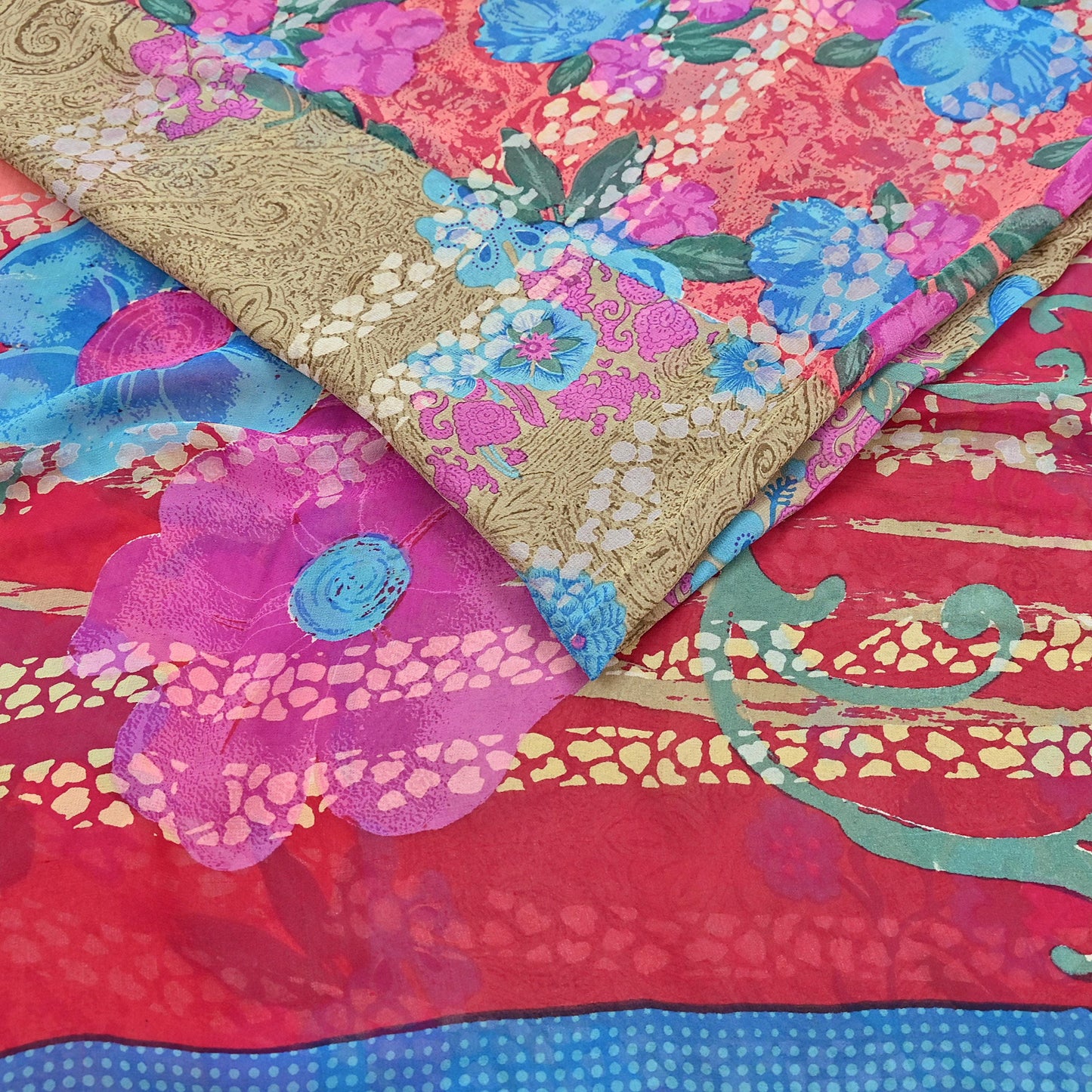 Women Vintage Sari multi Pure Georgette Silk Printed Saree Craft Fabric Sewing 6Yard Soft Light Dress Making Floral