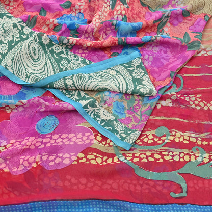 Women Vintage Sari multi Pure Georgette Silk Printed Saree Craft Fabric Sewing 6Yard Soft Light Dress Making Floral