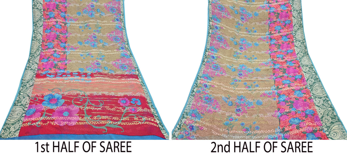 Women Vintage Sari multi Pure Georgette Silk Printed Saree Craft Fabric Sewing 6Yard Soft Light Dress Making Floral