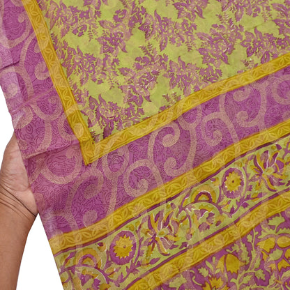 Women Vintage Sari Green & Purple 100% Pure Georgette Silk Printed Saree Craft Fabric Sewing 5Yd Soft Sari Dress Making Crafting Quilting