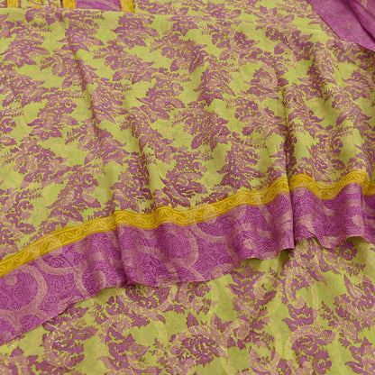 Women Vintage Sari Green & Purple 100% Pure Georgette Silk Printed Saree Craft Fabric Sewing 5Yd Soft Sari Dress Making Crafting Quilting