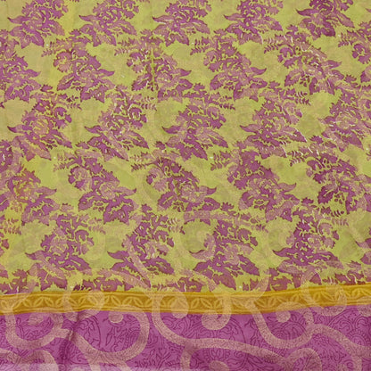 Women Vintage Sari Green & Purple 100% Pure Georgette Silk Printed Saree Craft Fabric Sewing 5Yd Soft Sari Dress Making Crafting Quilting