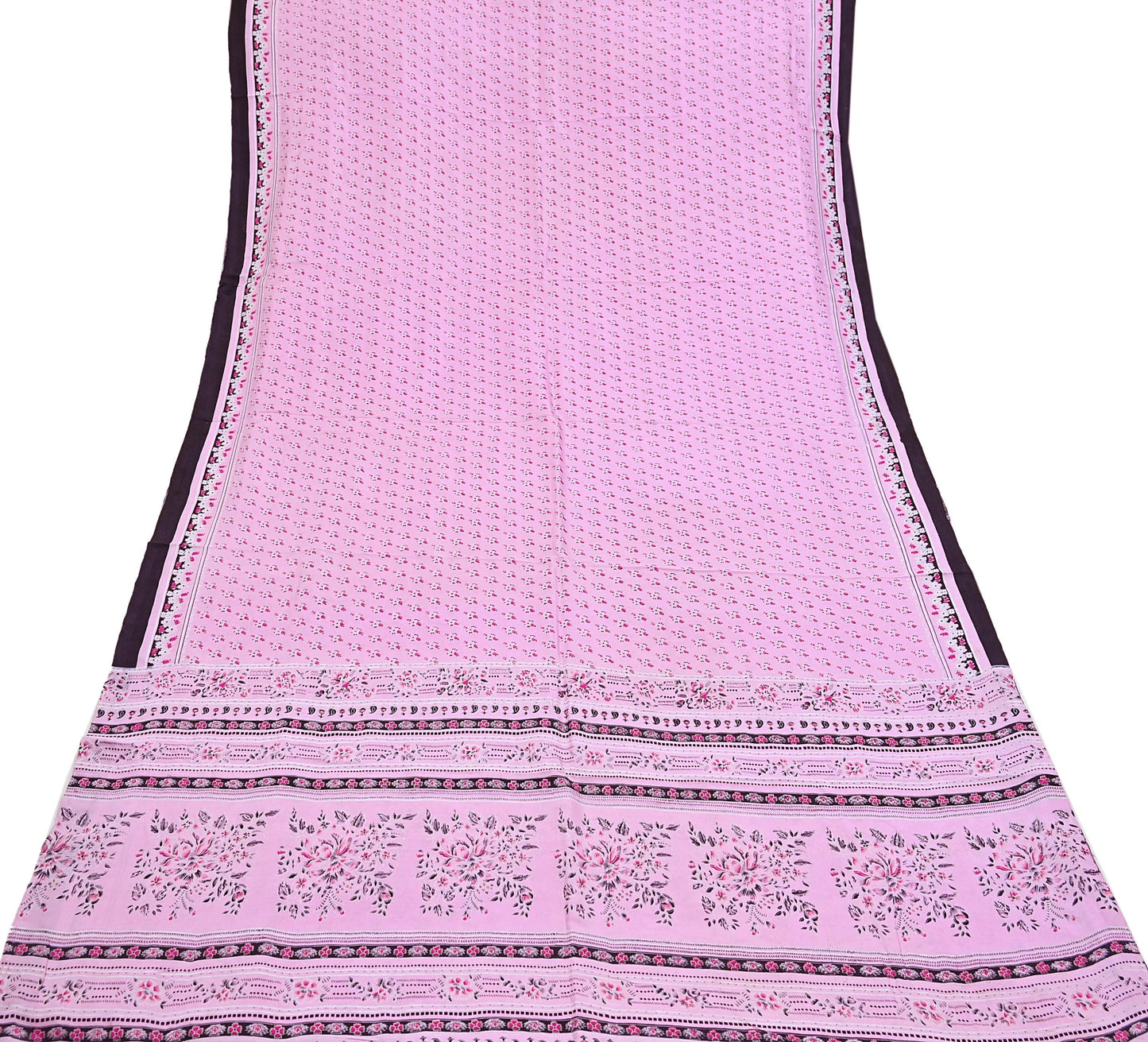 Indian Vintage Pink Pure Silk Printed Saree 5 Yards Soft Floral Fabric for Dressmaking, Quilting, Crafting, Sewing & Upcycling