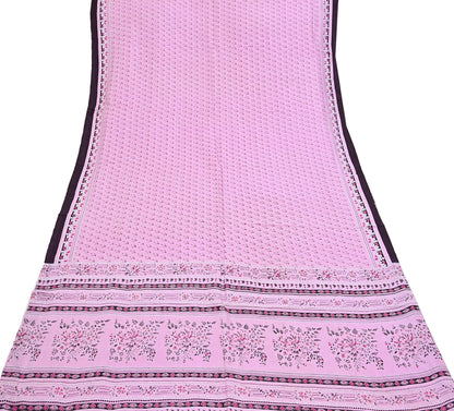 Indian Vintage Pink Pure Silk Printed Saree 5 Yards Soft Floral Fabric for Dressmaking, Quilting, Crafting, Sewing & Upcycling