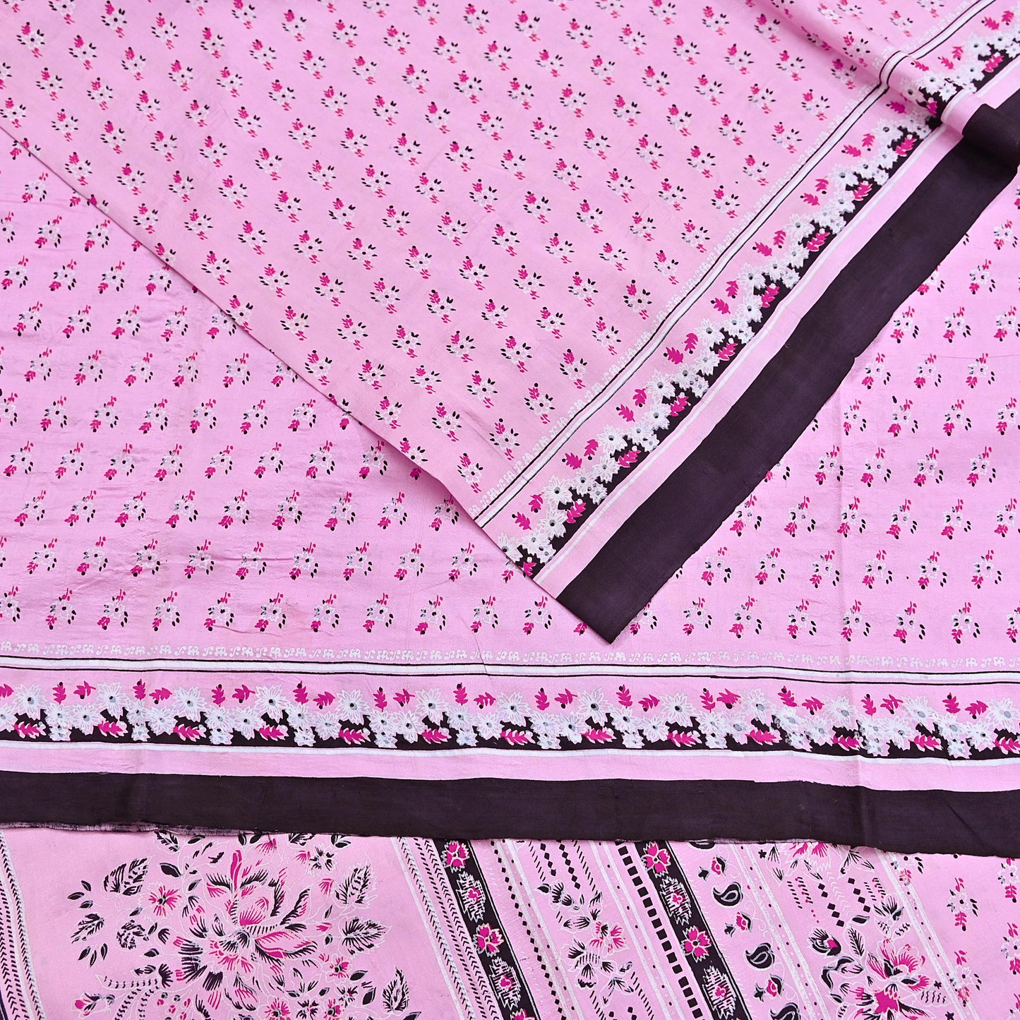 Indian Vintage Pink Pure Silk Printed Saree 5 Yards Soft Floral Fabric for Dressmaking, Quilting, Crafting, Sewing & Upcycling