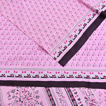 Indian Vintage Pink Pure Silk Printed Saree 5 Yards Soft Floral Fabric for Dressmaking, Quilting, Crafting, Sewing & Upcycling