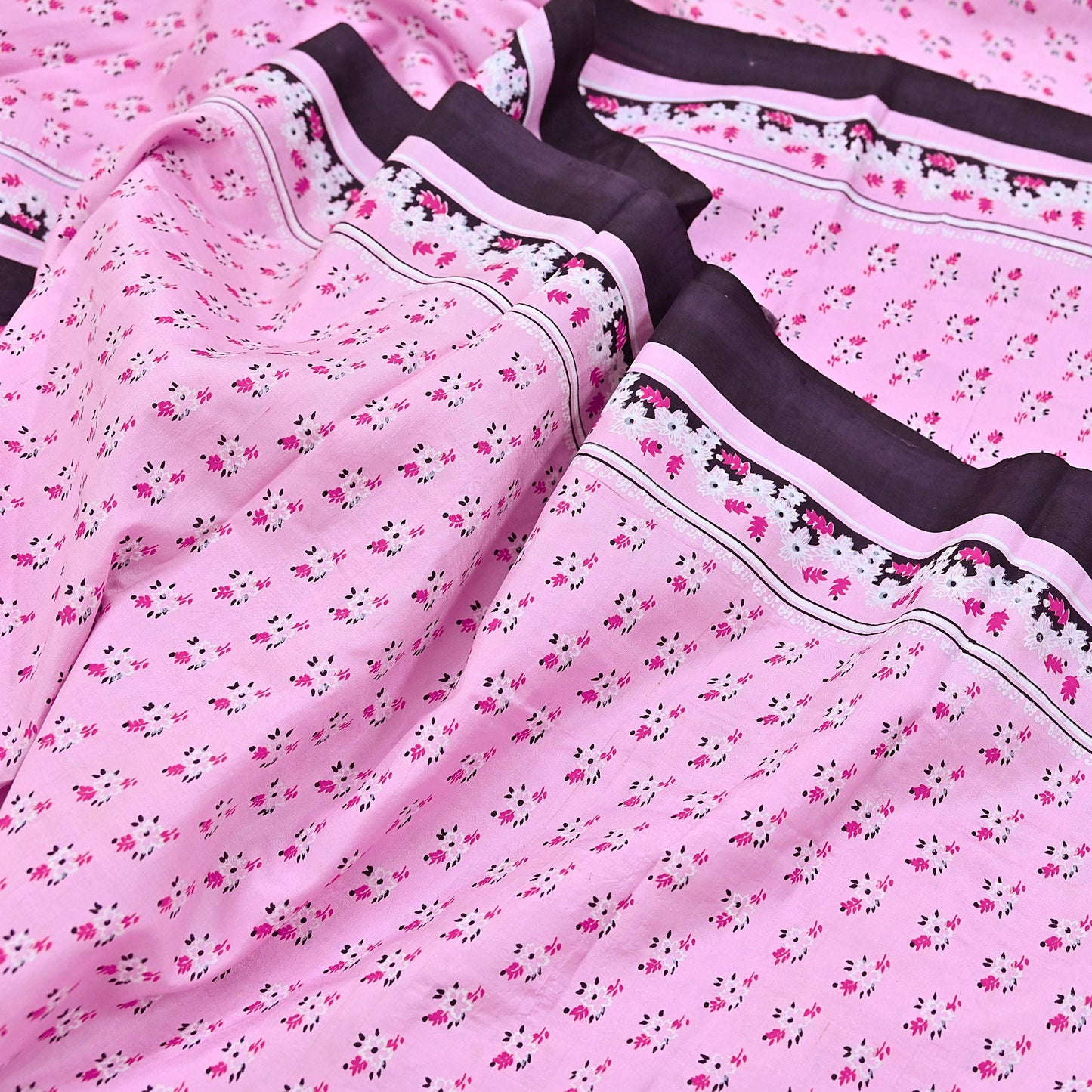 Indian Vintage Pink Pure Silk Printed Saree 5 Yards Soft Floral Fabric for Dressmaking, Quilting, Crafting, Sewing & Upcycling