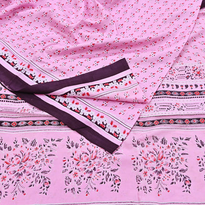 Indian Vintage Pink Pure Silk Printed Saree 5 Yards Soft Floral Fabric for Dressmaking, Quilting, Crafting, Sewing & Upcycling