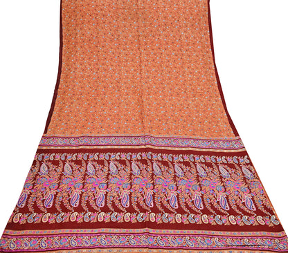 Indian Vintage Sari Orange 100% Pure Silk Printed Saree Craft Fabric 6yd Sewing Dress Making Soft Wrap Paisley Quilting Crafting Upcycle