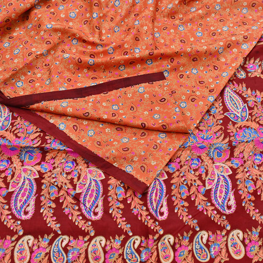 Indian Vintage Sari Orange 100% Pure Silk Printed Saree Craft Fabric 6yd Sewing Dress Making Soft Wrap Paisley Quilting Crafting Upcycle