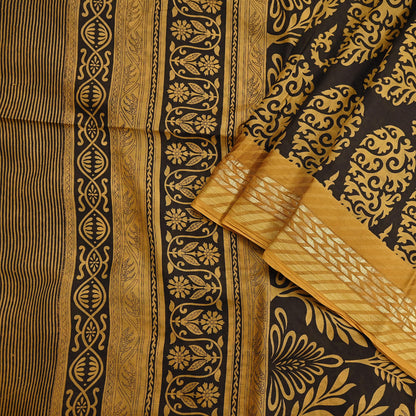 Indian Vintage Sari Black Printed Pure Silk Sarees Craft Fabric 5yd Sewing Soft Dress Designing  for Crafting Quilting Upcycle Wrap Zari