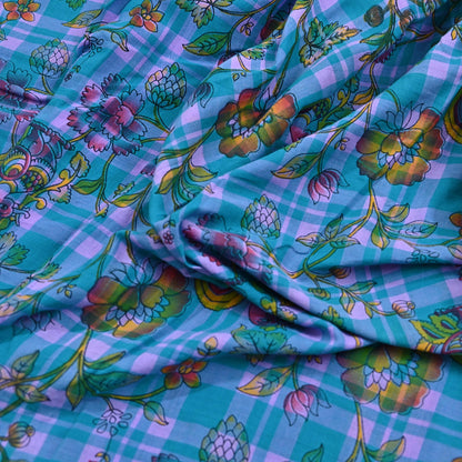 Indian Vintage Sari Green & Purple Printed 100% Pure Cotton Sarees Craft Fabric 5Yd Sewing Sarong Wrap Boho Quilting Crafting zari border