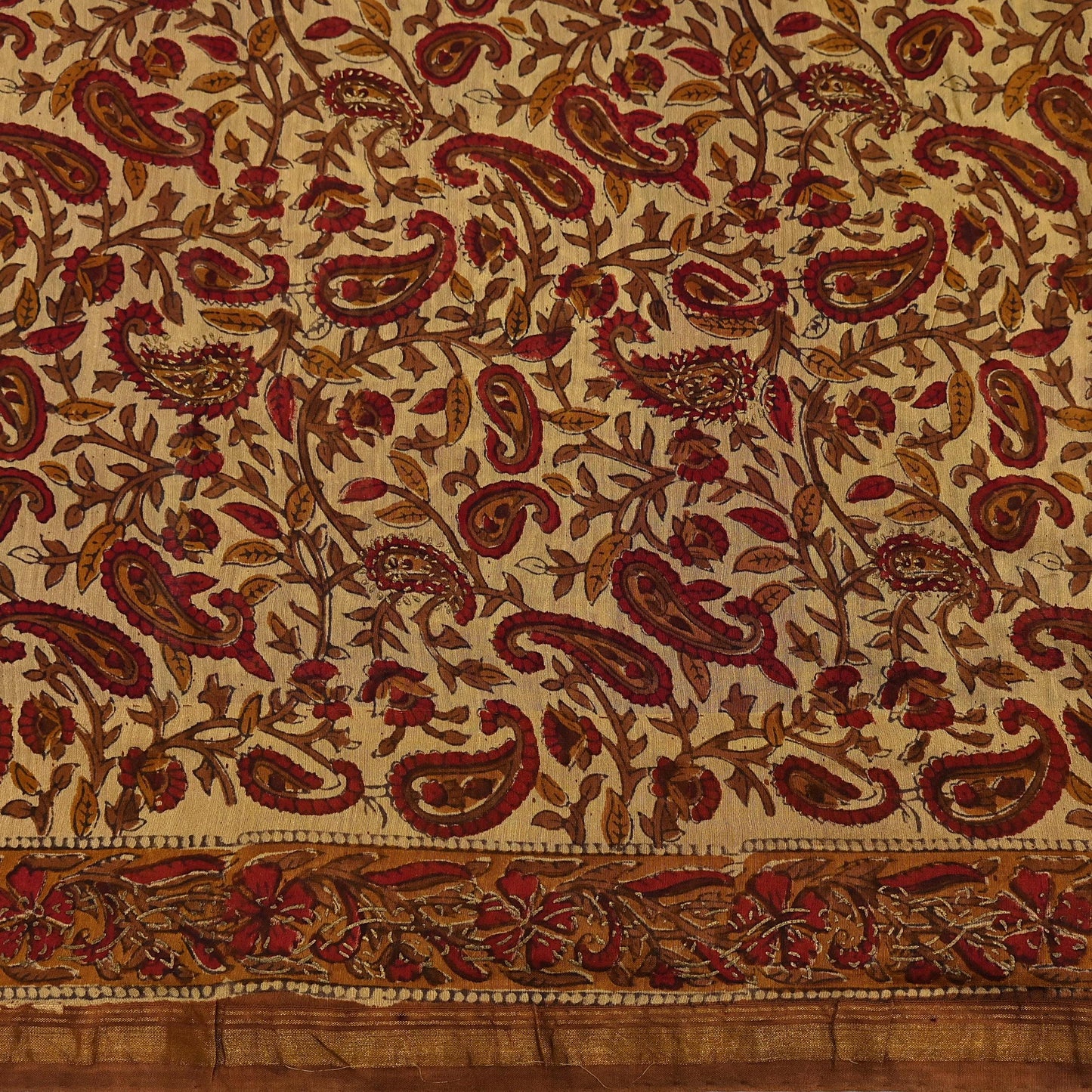 Indian Vintage Sari Beige chanderi Silk Bagru Printed Saree 5Yd Fabric Floral Soft Zari Border Ethnic Upcycle Crafting Dress making