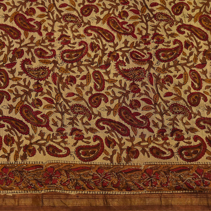 Indian Vintage Sari Beige chanderi Silk Bagru Printed Saree 5Yd Fabric Floral Soft Zari Border Ethnic Upcycle Crafting Dress making