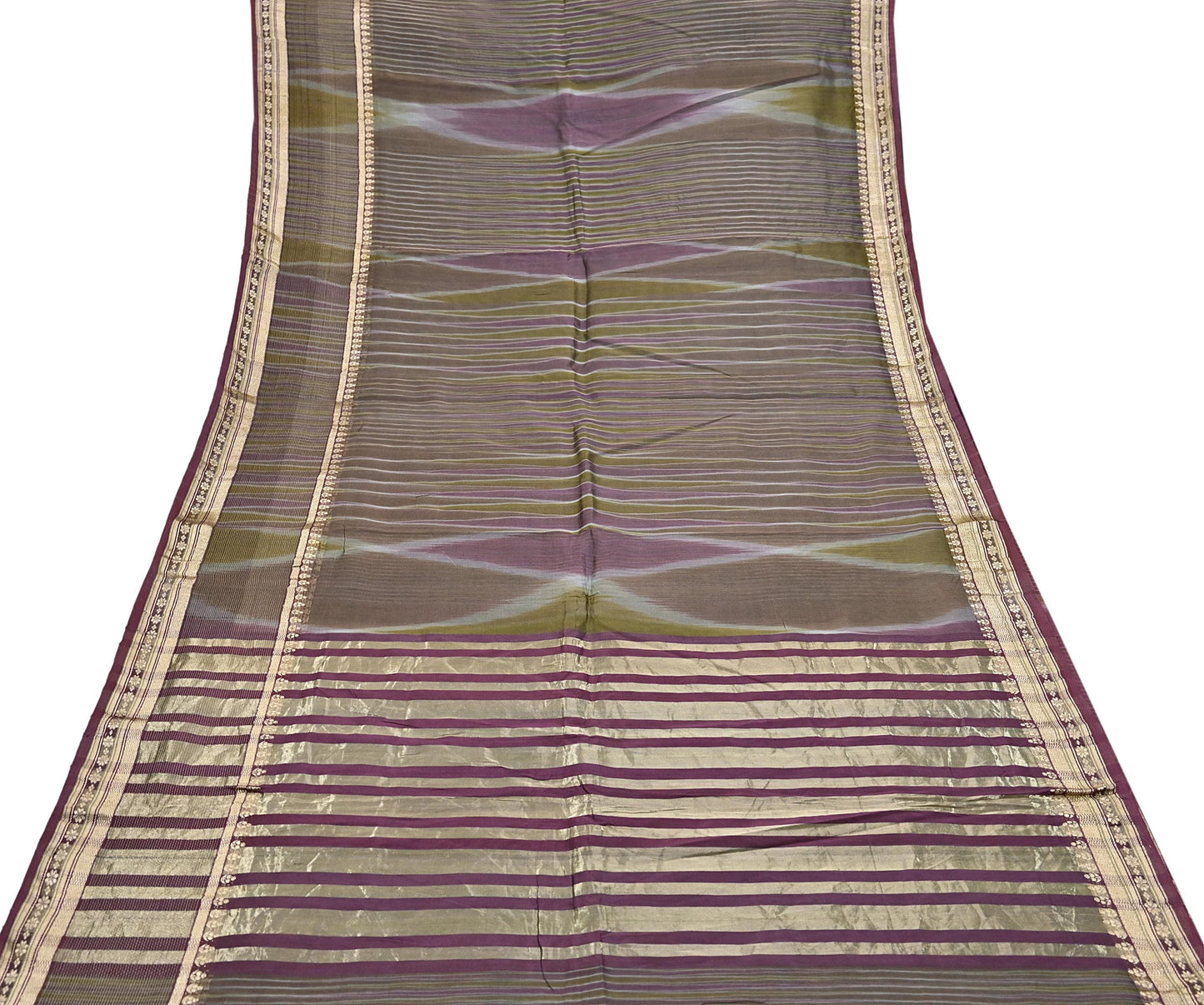 Indian Vintage Sari Green & Purple Pure Organza Silk Hand Woven Sarees 5Yd Zari Border Ethnic Craft Fabric Bollywood Sarees Crafting Upcycle