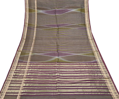 Indian Vintage Sari Green & Purple Pure Organza Silk Hand Woven Sarees 5Yd Zari Border Ethnic Craft Fabric Bollywood Sarees Crafting Upcycle