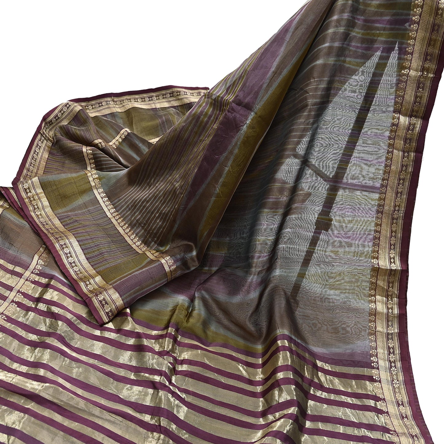 Indian Vintage Sari Green & Purple Pure Organza Silk Hand Woven Sarees 5Yd Zari Border Ethnic Craft Fabric Bollywood Sarees Crafting Upcycle