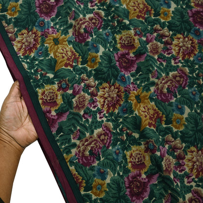 Indian Vintage Sari Green Pure Crepe Silk Printed Sarees 5yd Sewing Floral Soft Craft Fabric Wrap Dress Making Crafting Quilting Upcycle