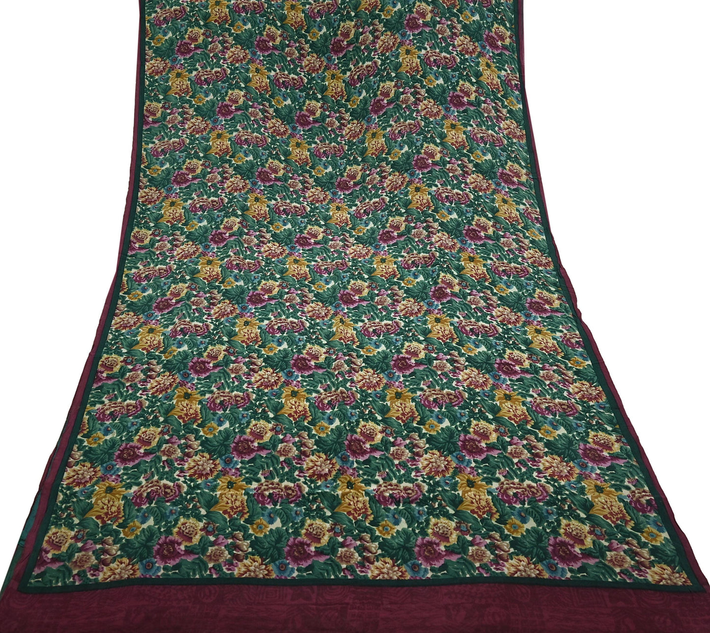 Indian Vintage Sari Green Pure Crepe Silk Printed Sarees 5yd Sewing Floral Soft Craft Fabric Wrap Dress Making Crafting Quilting Upcycle