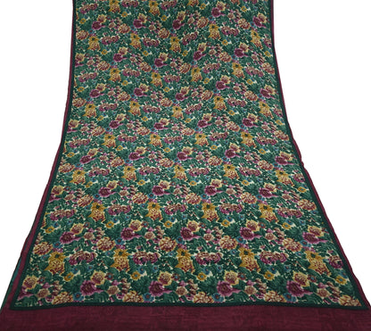 Indian Vintage Sari Green Pure Crepe Silk Printed Sarees 5yd Sewing Floral Soft Craft Fabric Wrap Dress Making Crafting Quilting Upcycle