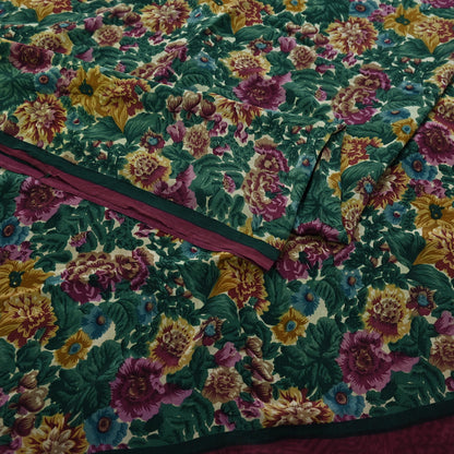 Indian Vintage Sari Green Pure Crepe Silk Printed Sarees 5yd Sewing Floral Soft Craft Fabric Wrap Dress Making Crafting Quilting Upcycle