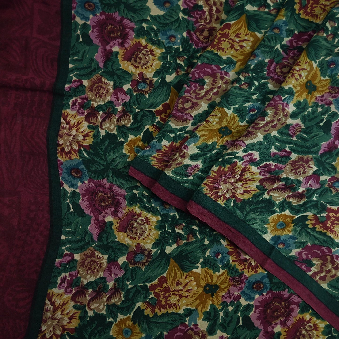 Indian Vintage Sari Green Pure Crepe Silk Printed Sarees 5yd Sewing Floral Soft Craft Fabric Wrap Dress Making Crafting Quilting Upcycle