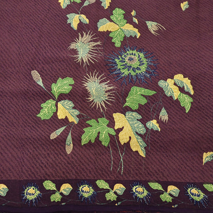 Indian Vintage Purple Pure Crepe Silk Saree Floral Print 6 Yards Soft Sewing Fabric for Dressmaking, Quilting, Crafting Upcycling