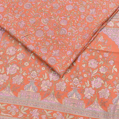 Indian Vintage Sari Orange 100% Pure Silk Printed Saree Craft Fabric 5yd Sewing Dress Making Soft Wrap Paisley Quilting Crafting Upcycle