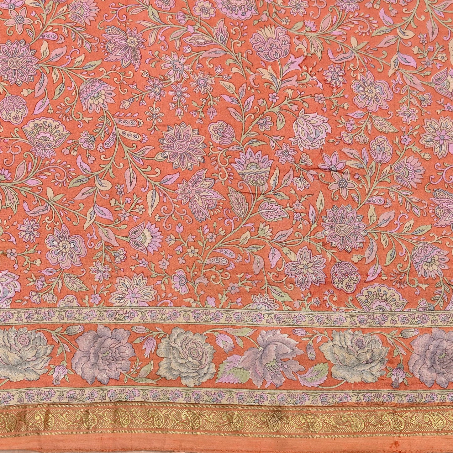 Indian Vintage Sari Orange 100% Pure Silk Printed Saree Craft Fabric 5yd Sewing Dress Making Soft Wrap Paisley Quilting Crafting Upcycle