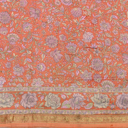 Indian Vintage Sari Orange 100% Pure Silk Printed Saree Craft Fabric 5yd Sewing Dress Making Soft Wrap Paisley Quilting Crafting Upcycle