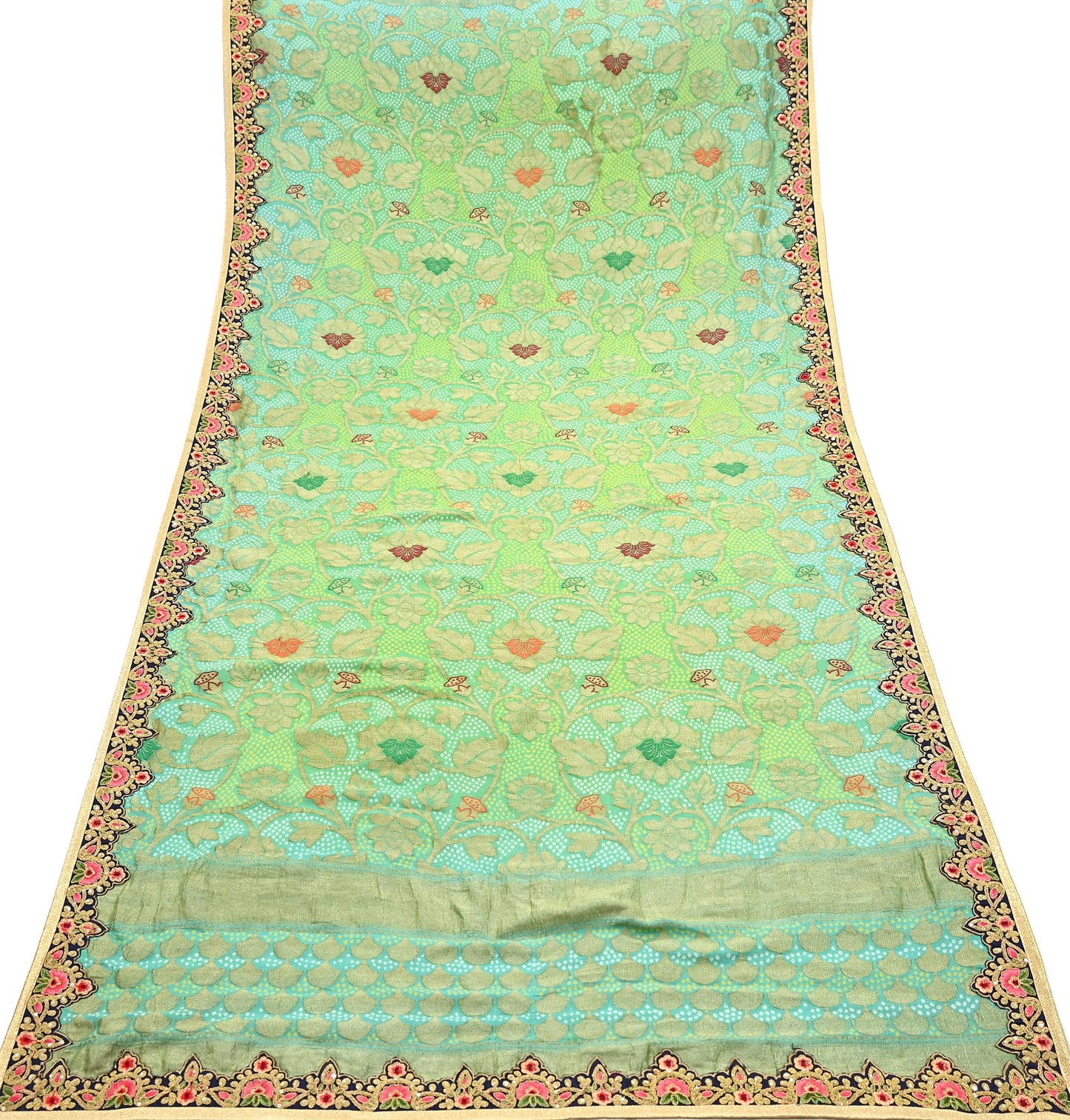 Indian Pre-Owned Party Wear Green & Blue Pure Tissue, Pure Georgette, Satin Hand Embroidered Lehenga 2pcs Set Designer By Anamika Khanna