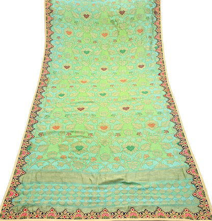 Indian Pre-Owned Party Wear Green & Blue Pure Tissue, Pure Georgette, Satin Hand Embroidered Lehenga 2pcs Set Designer By Anamika Khanna
