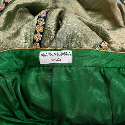 Indian Pre-Owned Party Wear Green & Blue Pure Tissue, Pure Georgette, Satin Hand Embroidered Lehenga 2pcs Set Designer By Anamika Khanna