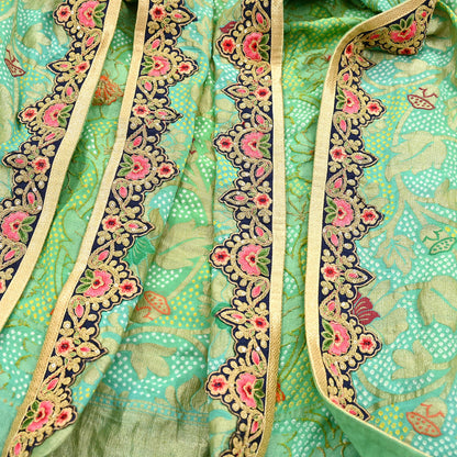 Indian Pre-Owned Party Wear Green & Blue Pure Tissue, Pure Georgette, Satin Hand Embroidered Lehenga 2pcs Set Designer By Anamika Khanna