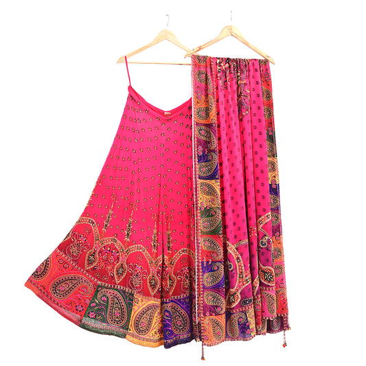 ndian Vintage Pink Georgette Silk Lehenga Set Satya Paul Hand Embroidered 2Pc Bridal Skirt & Dupatta Wedding Outfit