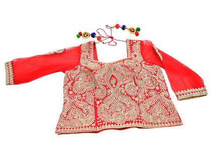 Indian Pre-owned Designer Abu jani Red Raw Silk Hand Embroidered Blouse/Top/Crop L Size Party wear Bollywood