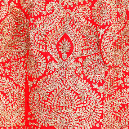 Indian Pre-owned Designer Abu jani Red Raw Silk Hand Embroidered Blouse/Top/Crop L Size Party wear Bollywood