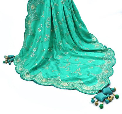 Abu Jani Bridal Lehenga Set Green Banarasi Raw Silk Handwoven Designer Couture Outfit Wedding Lehenga with Dupatta