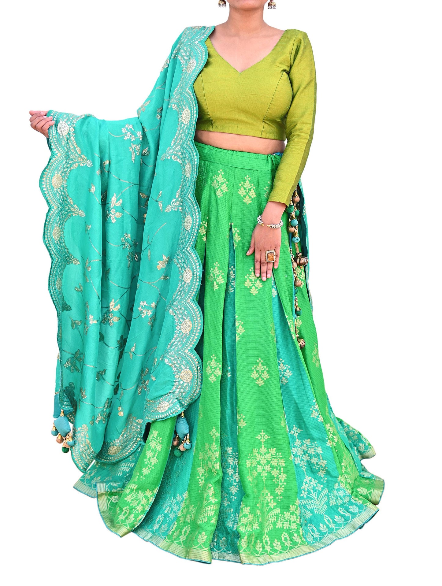 Abu Jani Bridal Lehenga Set Green Banarasi Raw Silk Handwoven Designer Couture Outfit Wedding Lehenga with Dupatta