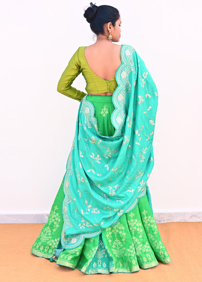 Abu Jani Bridal Lehenga Set Green Banarasi Raw Silk Handwoven Designer Couture Outfit Wedding Lehenga with Dupatta
