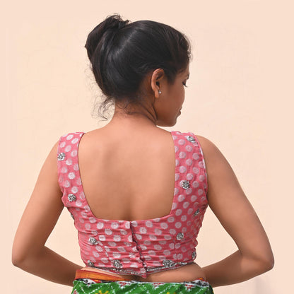 Indian Vintage Pink Georgette Hand Woven Sleeveless Blouse/Top/Crop Party wear Bollywood One Of a Kind Blouse