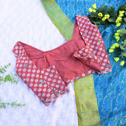 Indian Vintage Pink Georgette Hand Woven Sleeveless Blouse/Top/Crop Party wear Bollywood One Of a Kind Blouse