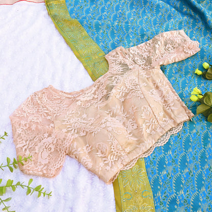 Indian Pre-owned Beige Net woven Blouse/Top/Crop Party wear Bollywood