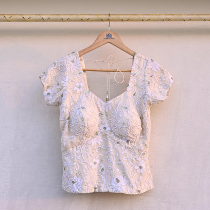 Indian Vintage White Pure Georgette Silk Hand Embroidered Padded Blouse/Top/Crop Party wear Bollywood