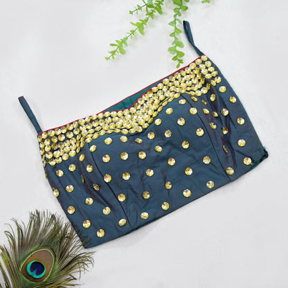 Indian New Green Raw silk Hand Embroidered Padded tube Top/Crop M Size Party wear Bollywood