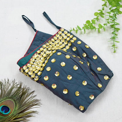Indian New Green Raw silk Hand Embroidered Padded tube Top/Crop M Size Party wear Bollywood